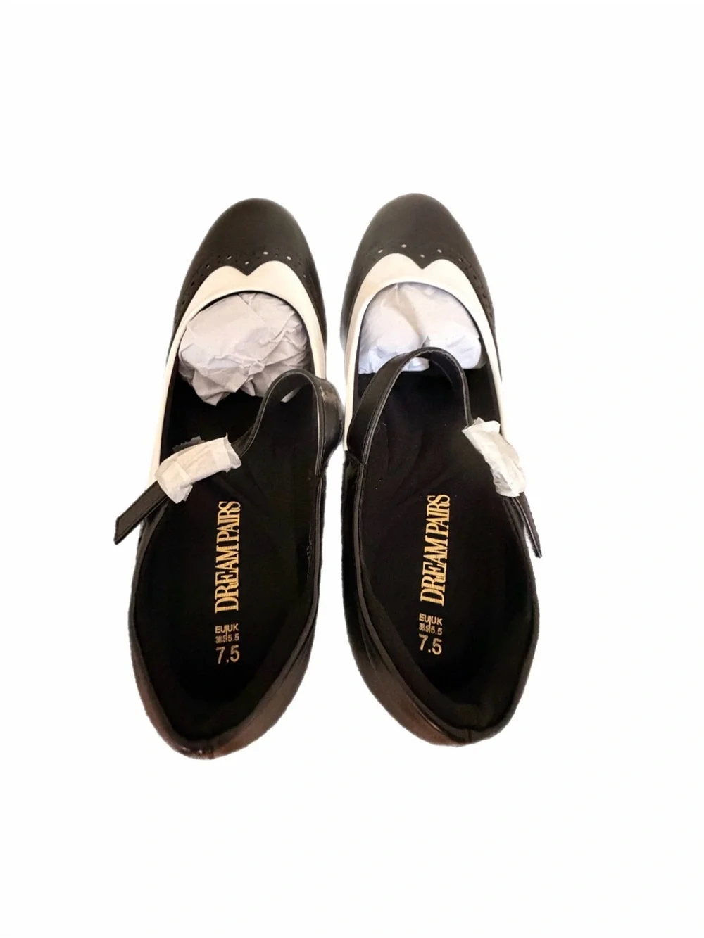 Dream Pairs Black and Cream Mary Jane Wingtip Flats